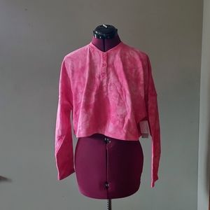 BP Womens Top Sweatshirt Pink Size XS Crop Tie Dye Henley NWOT